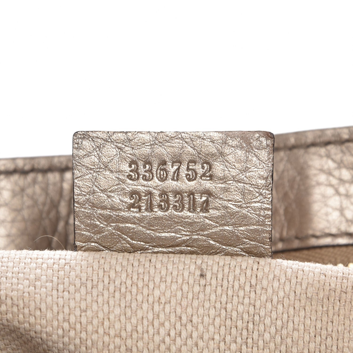 Gucci Metallic Pebbled Calfskin Medium Soho Flap Crossbody Golden Beige 7 of 10