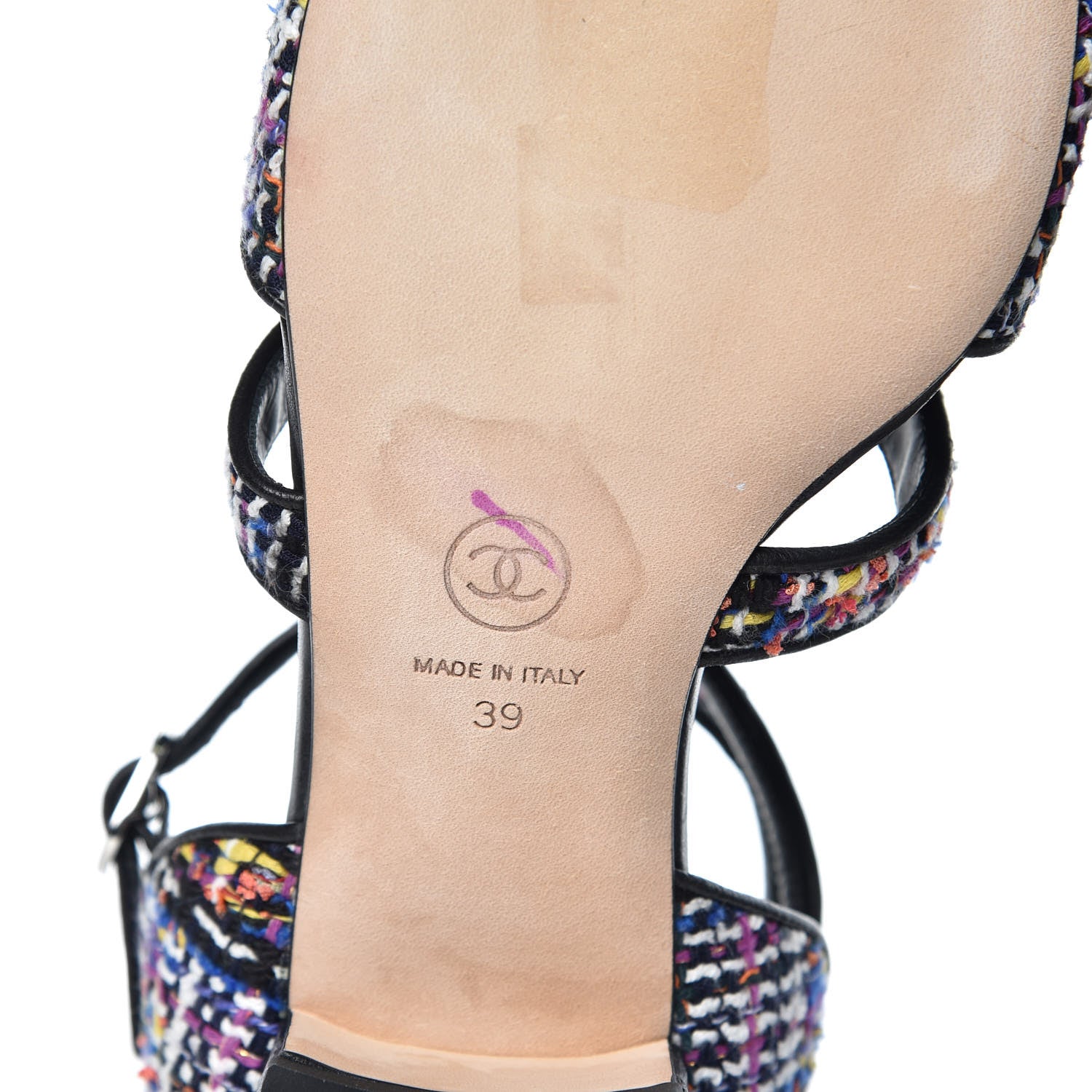 Chanel Tweed Lambskin Sandals 39 Black Blue Yellow Fuchsia 6 of 10