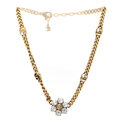 Gucci Crystal Double G Flower Chain Necklace Aged Gold 3 of 5