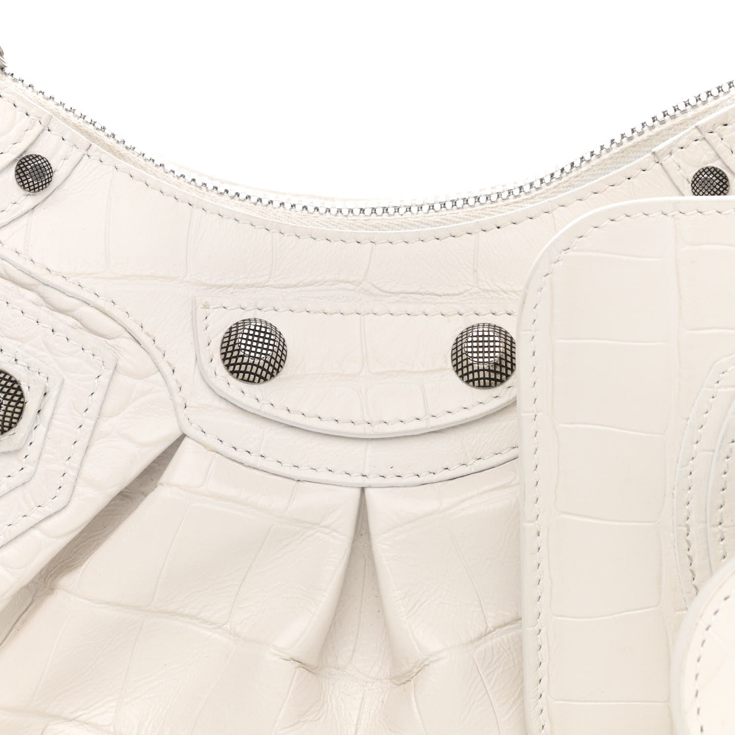 Balenciaga Extra Supple Calfskin Crocodile Embossed Le Cagole Shoulder Bag XS White 7 of 14