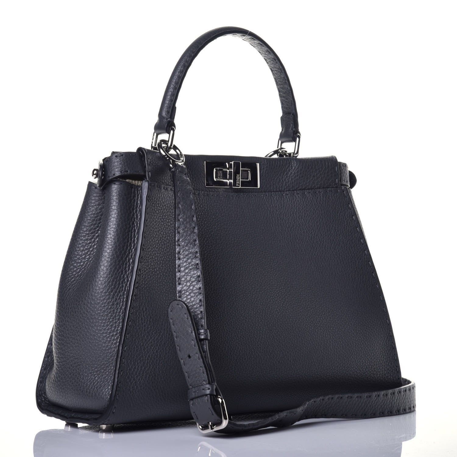 Fendi Cuoio Romano Selleria Bi-Color Medium Peekaboo Iconic Satchel Asfalto Latte 4 of 9