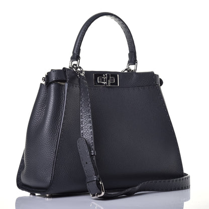 Fendi Cuoio Romano Selleria Bi-Color Medium Peekaboo Iconic Satchel Asfalto Latte 4 of 9