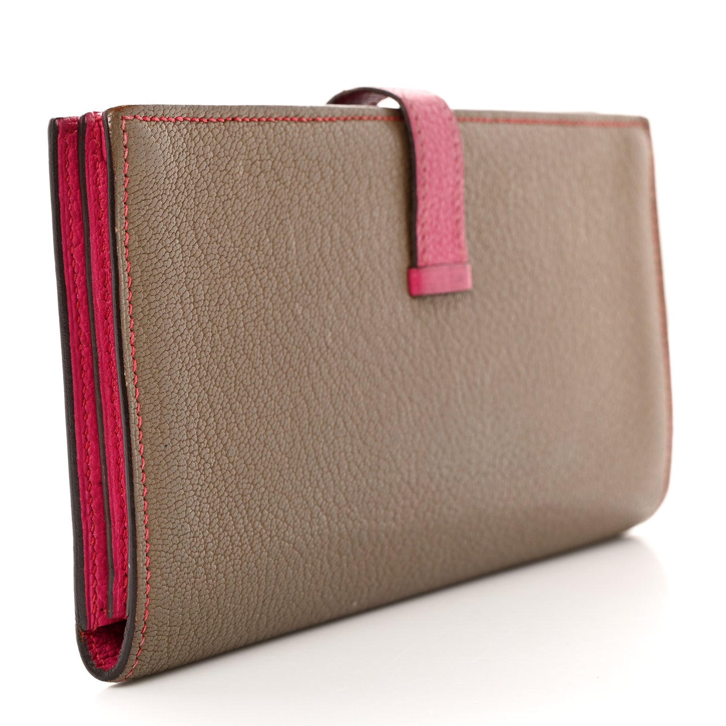 Chevre Mysore Bi-Color Bearn Gusset Wallet Etoupe Rose Shocking