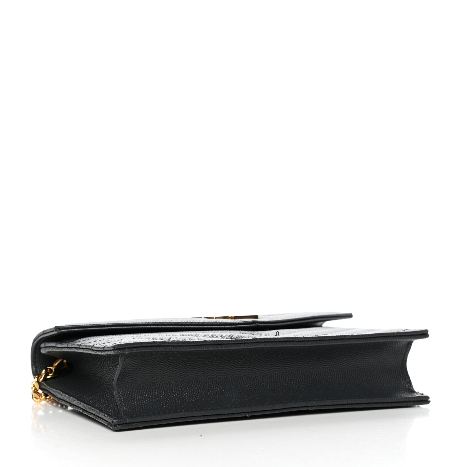 Saint Laurent Grain De Poudre Matelasse Chevron Monogram Envelope Chain Wallet Dark Smog 4 of 11