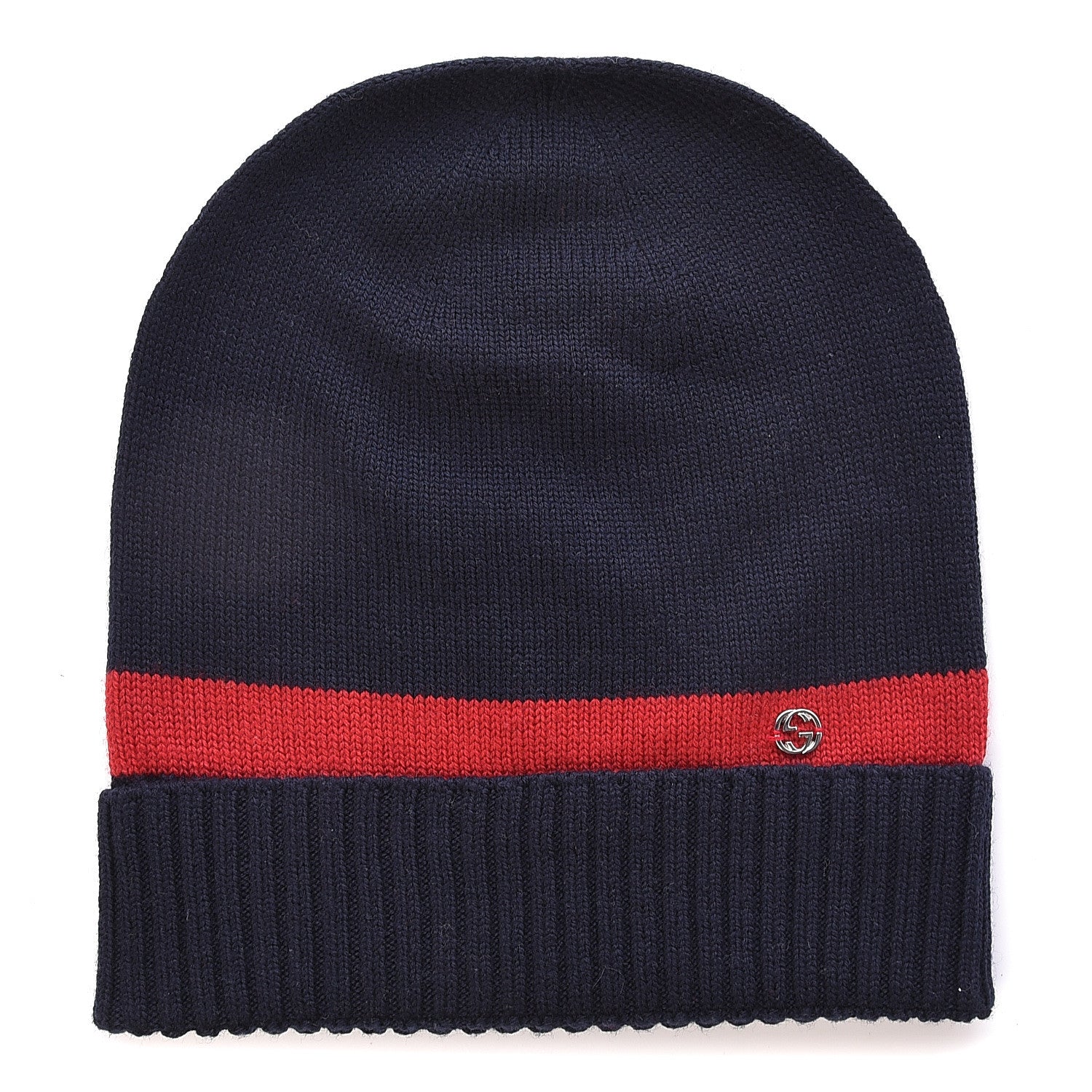 Gucci Wool Tricot Knit New Port Beanie Hat L Midnight Blue Red 1 of 4