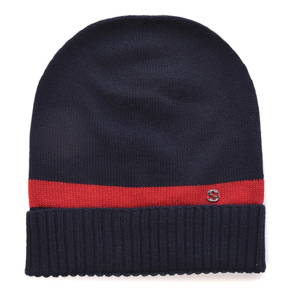 Gucci Wool Tricot Knit New Port Beanie Hat L Midnight Blue Red 1 of 4