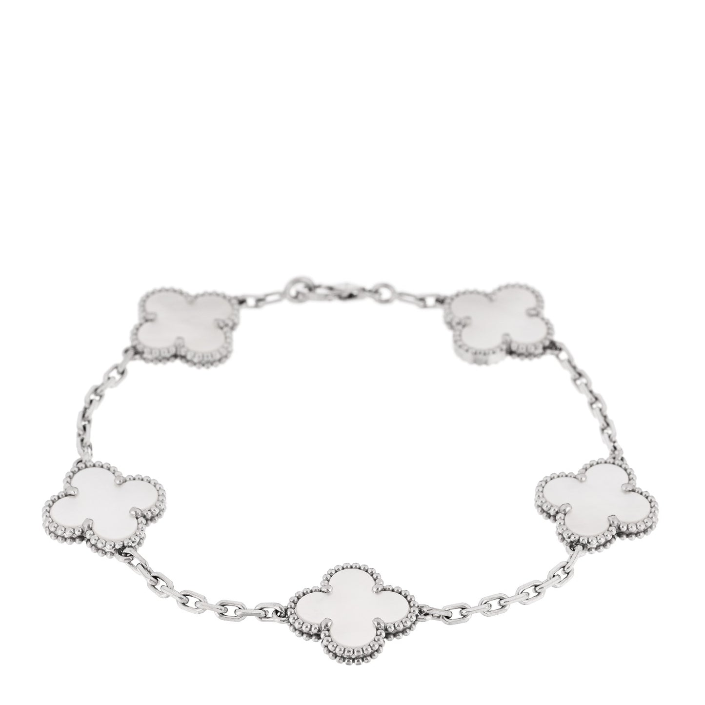 18K White Gold Mother of Pearl 5 Motifs Vintage Alhambra Bracelet