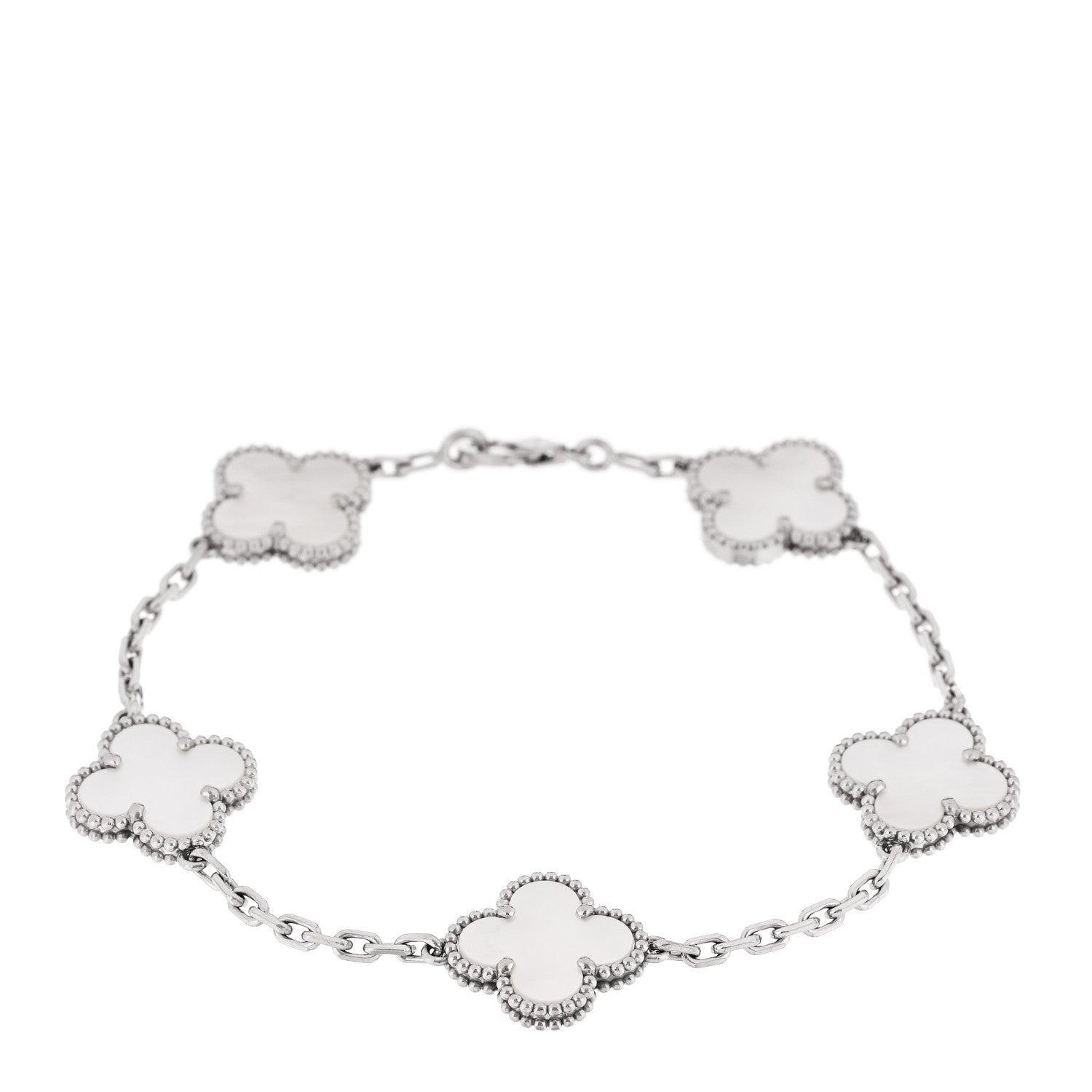 Van Cleef & Arpels 18K White Gold Mother of Pearl 5 Motifs Vintage Alhambra Bracelet 1 of 5
