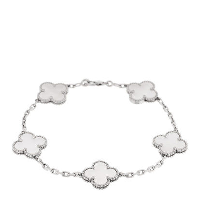 Van Cleef & Arpels 18K White Gold Mother of Pearl 5 Motifs Vintage Alhambra Bracelet 1 of 5