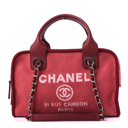 Chanel Canvas Deauville Small Bowling Bag Dark Pink 1 of 12