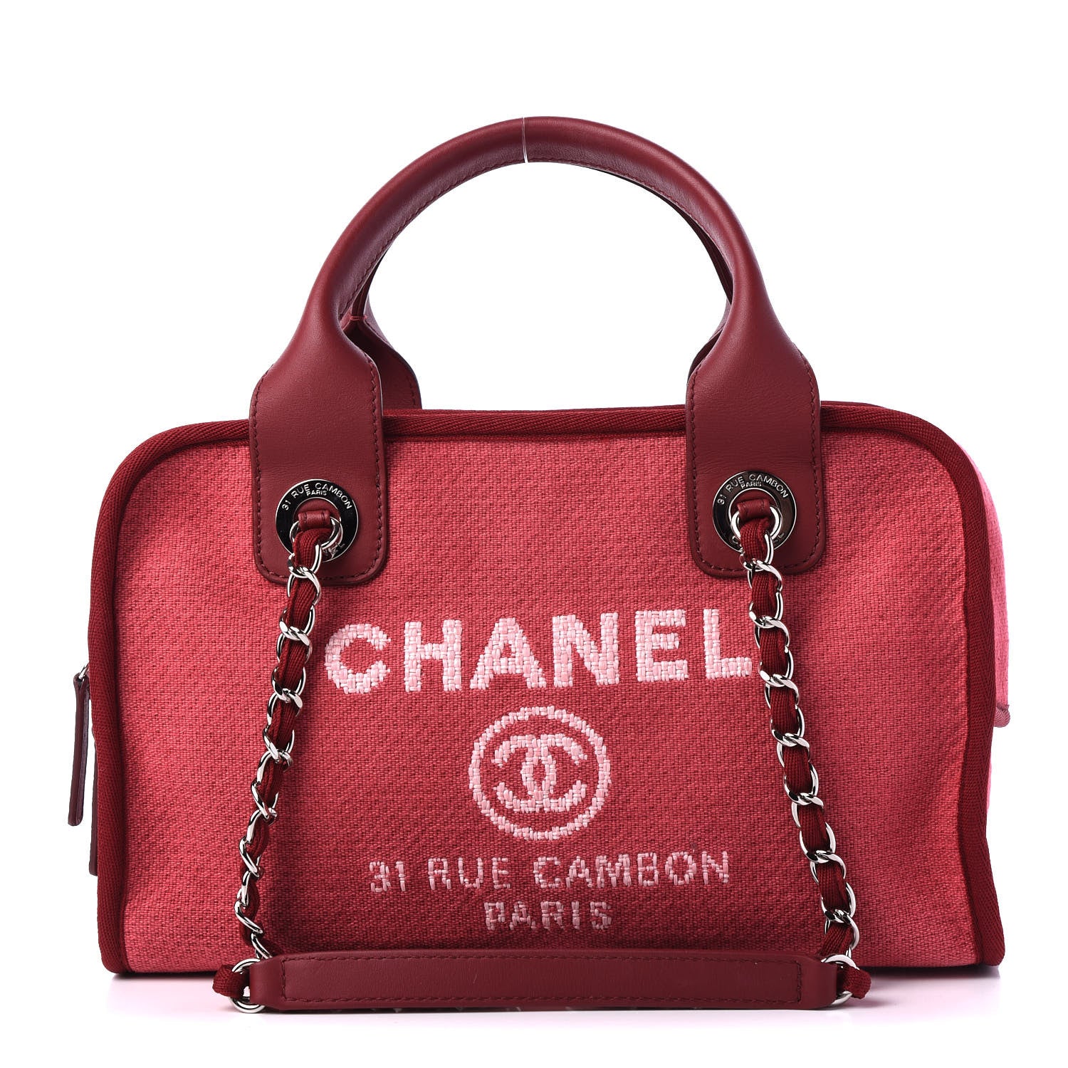 Chanel Canvas Deauville Small Bowling Bag Dark Pink 1 of 12