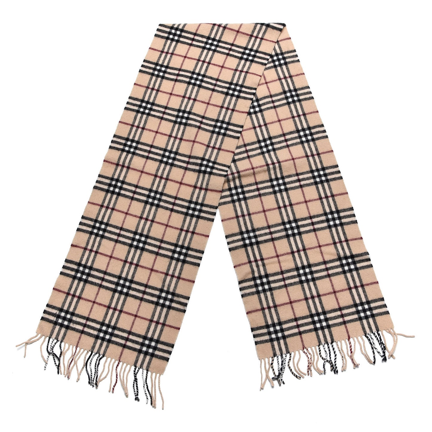 Lambswool Check Fringe Scarf Camel