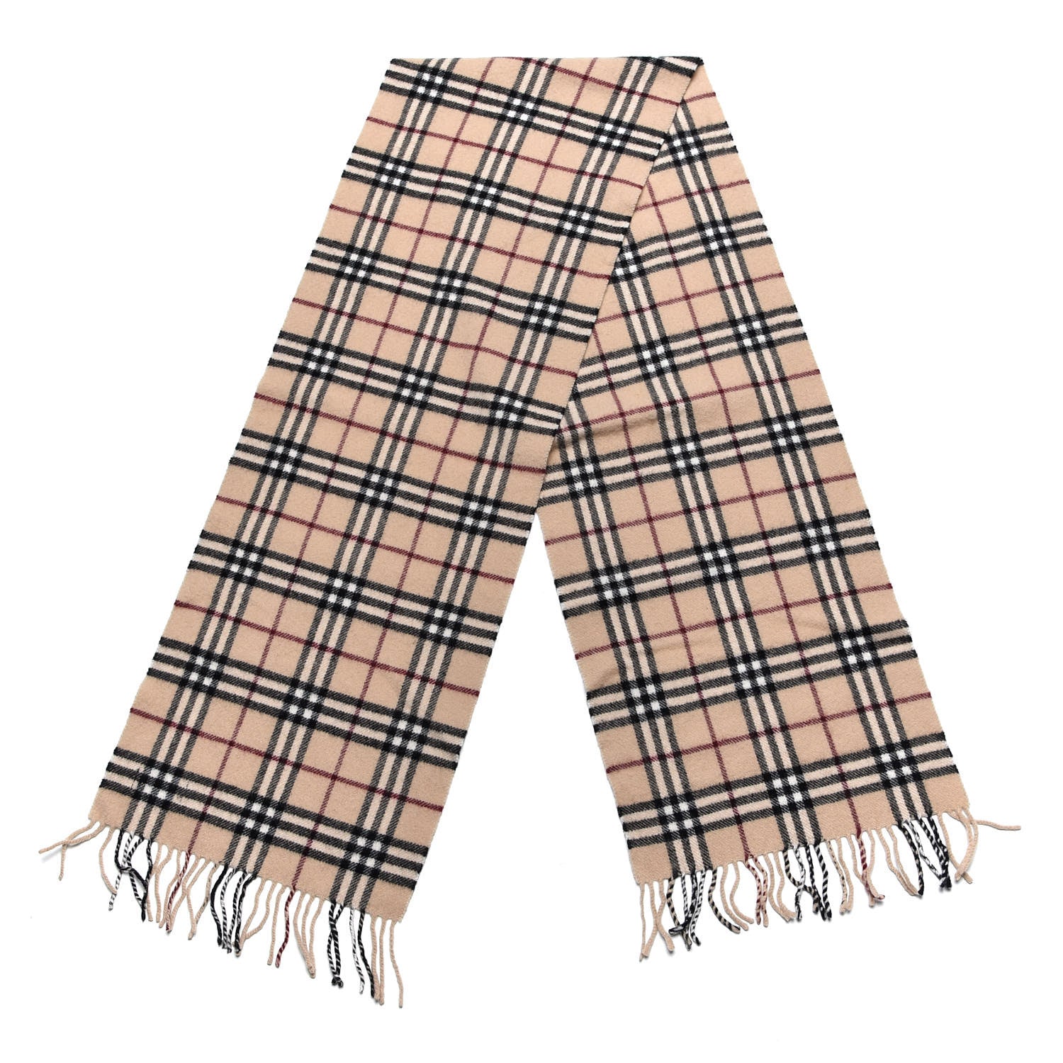 Burberry Lambswool Check Fringe Scarf Camel 3 of 4
