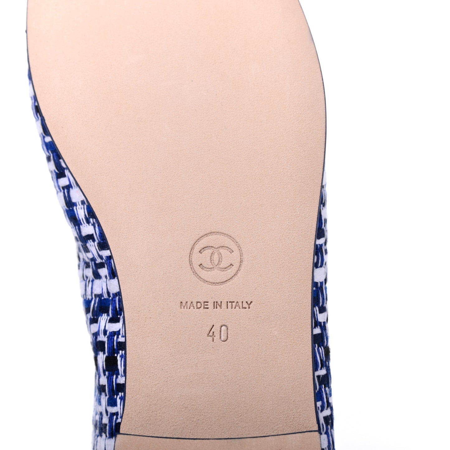 Tweed Lambskin CC Cap Toe Ballerina Flats 40 White Blue