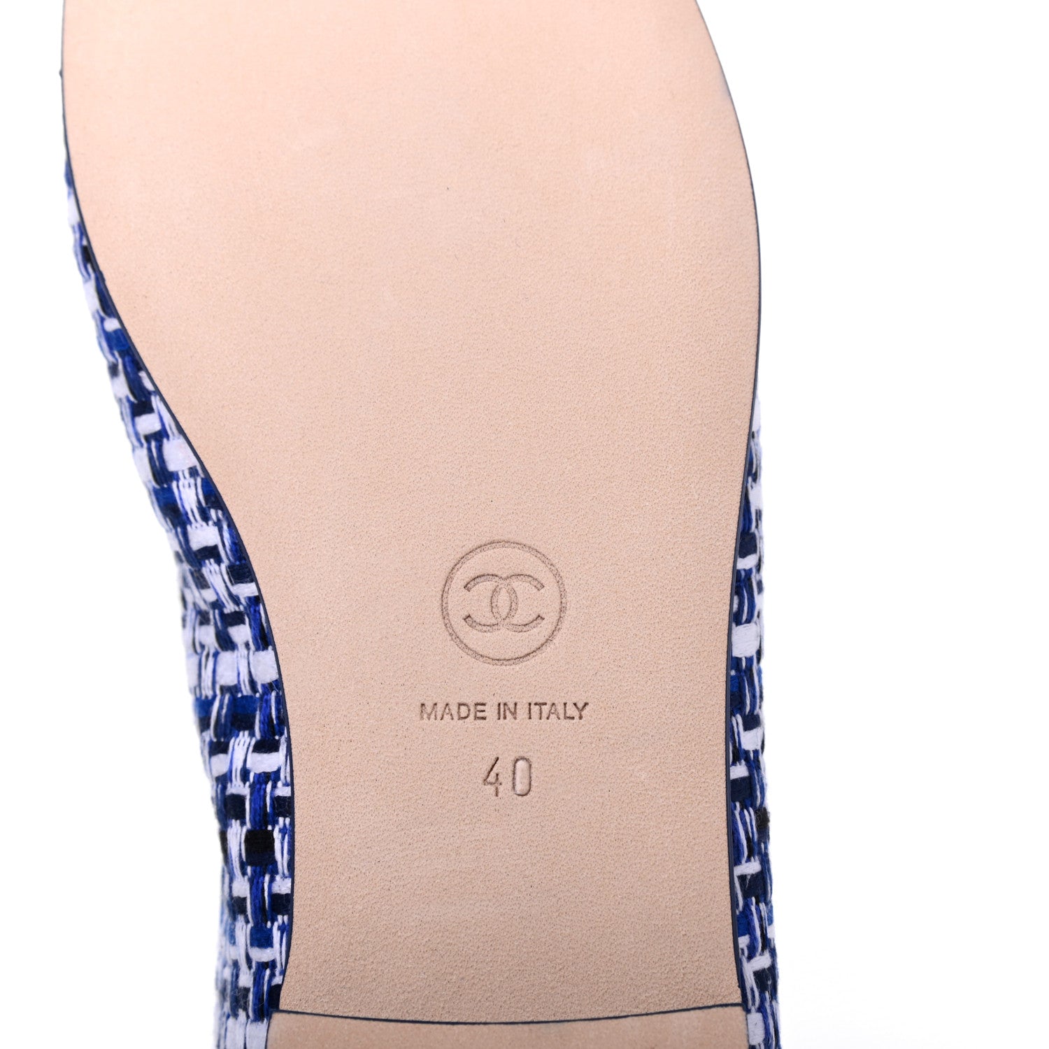 Chanel Tweed Lambskin CC Cap Toe Ballerina Flats 40 White Blue 7 of 9