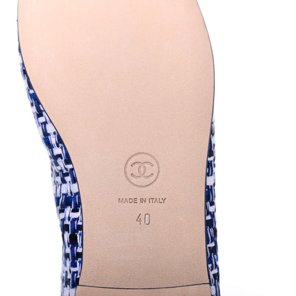 Chanel Tweed Lambskin CC Cap Toe Ballerina Flats 40 White Blue 7 of 9