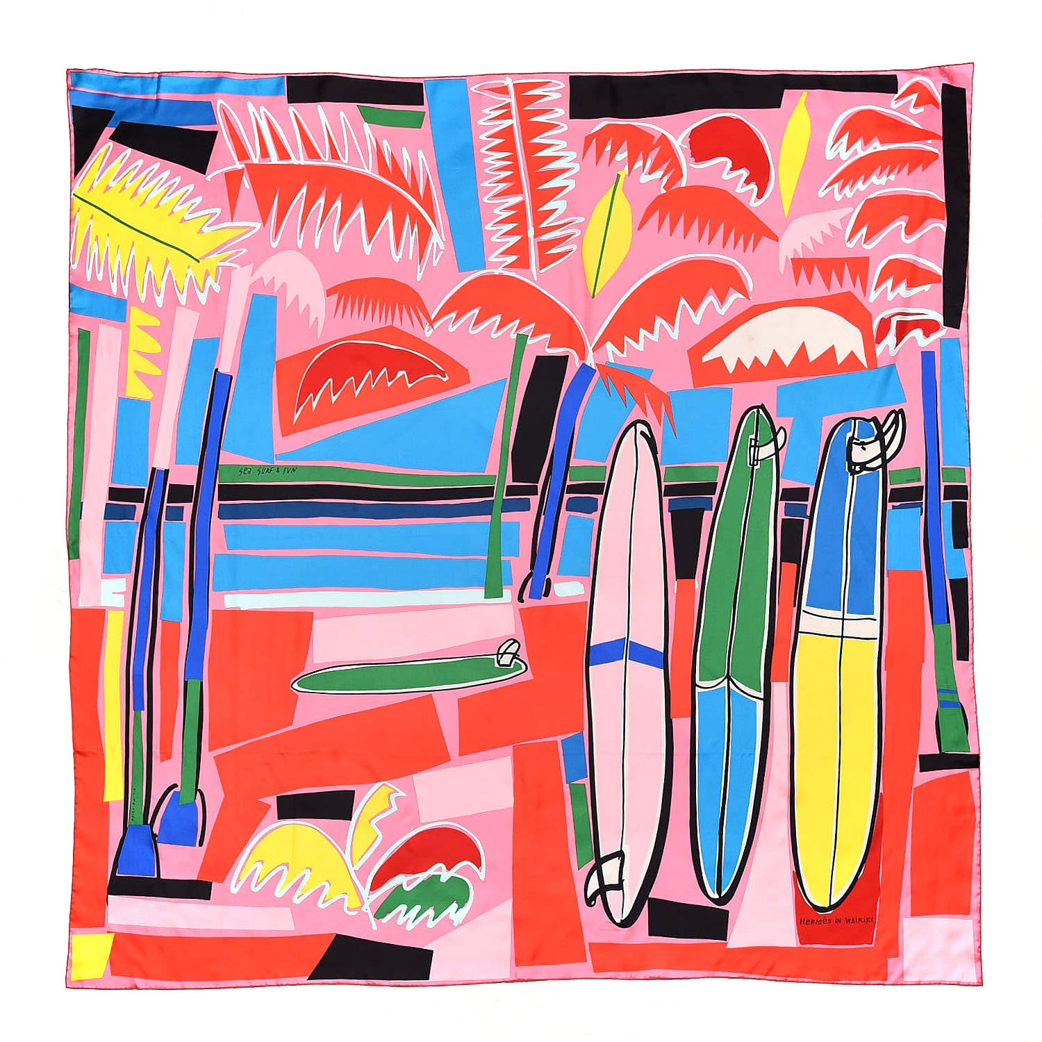 Hermes Silk Sea Surf and Fun Scarf 140 Rose Bleu Vert 1 of 4