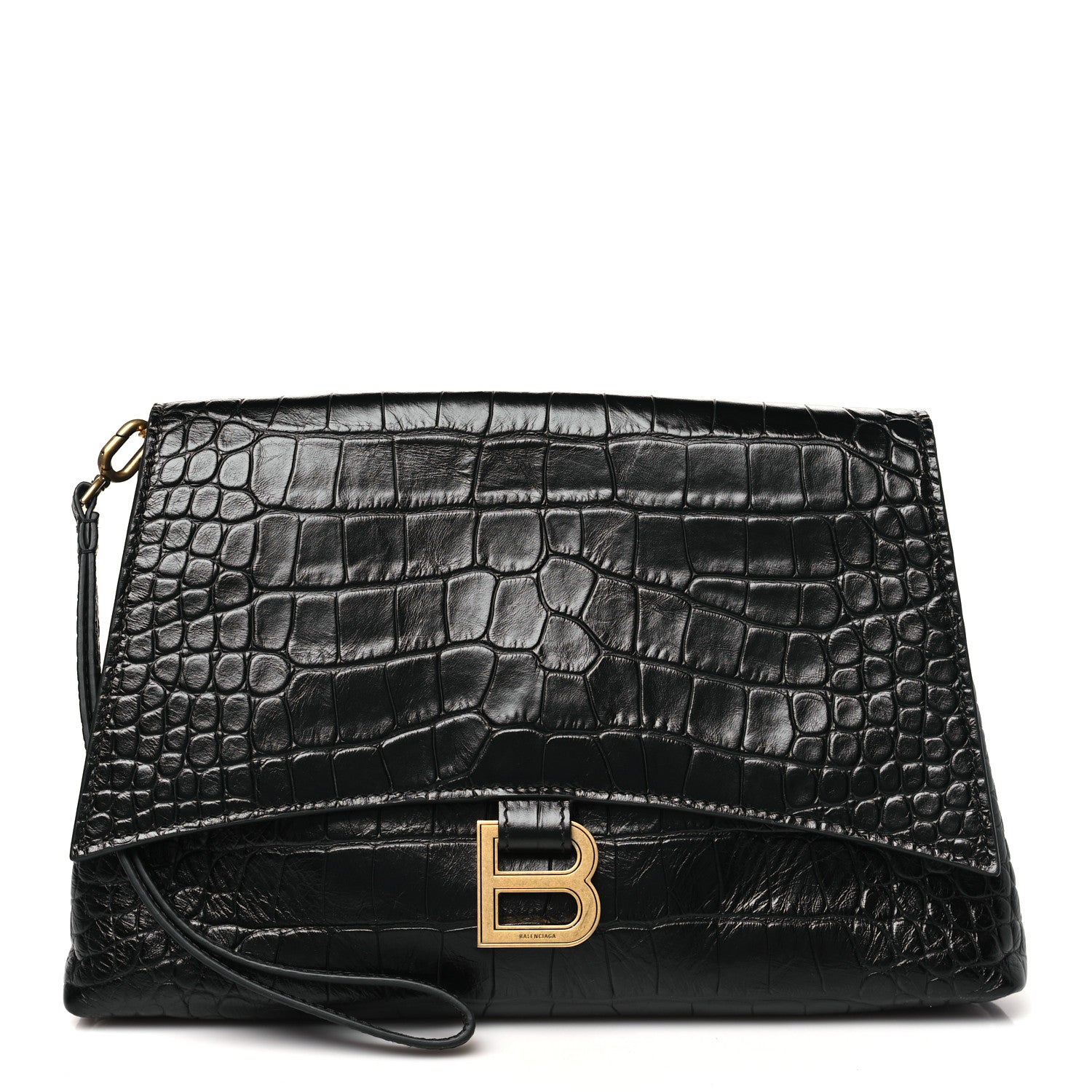 Balenciaga Calfskin Crocodile Embossed Medium Crush Pochette Clutch Black 1 of 10