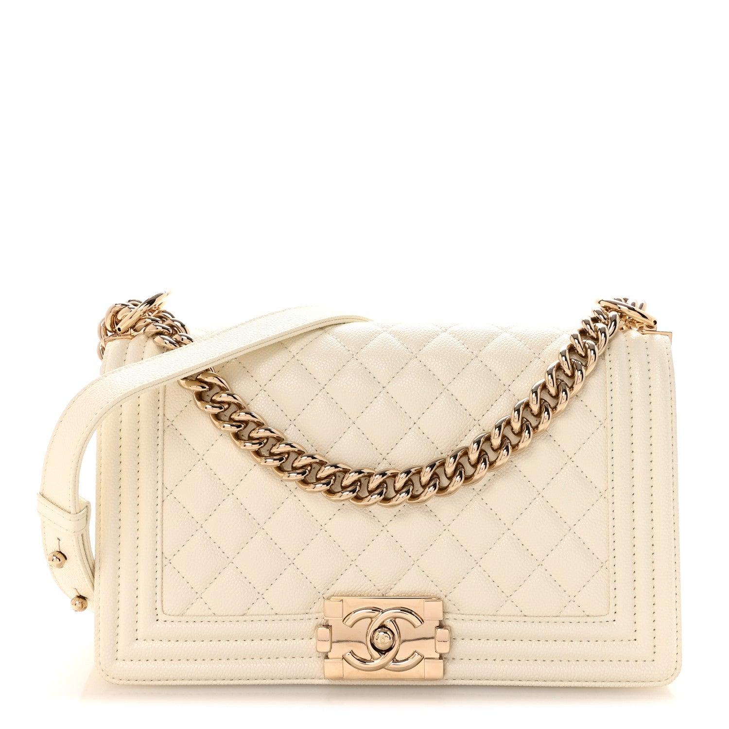 Chanel Caviar Quilted Medium Boy Flap White 1 of 10
