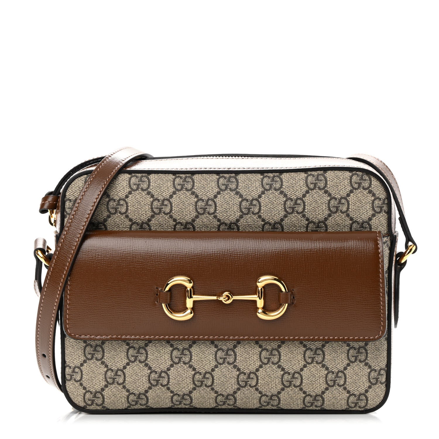 Gucci GG Supreme Monogram Small Horsebit 1955 Shoulder Bag Beige Brown Sugar 1 of 11