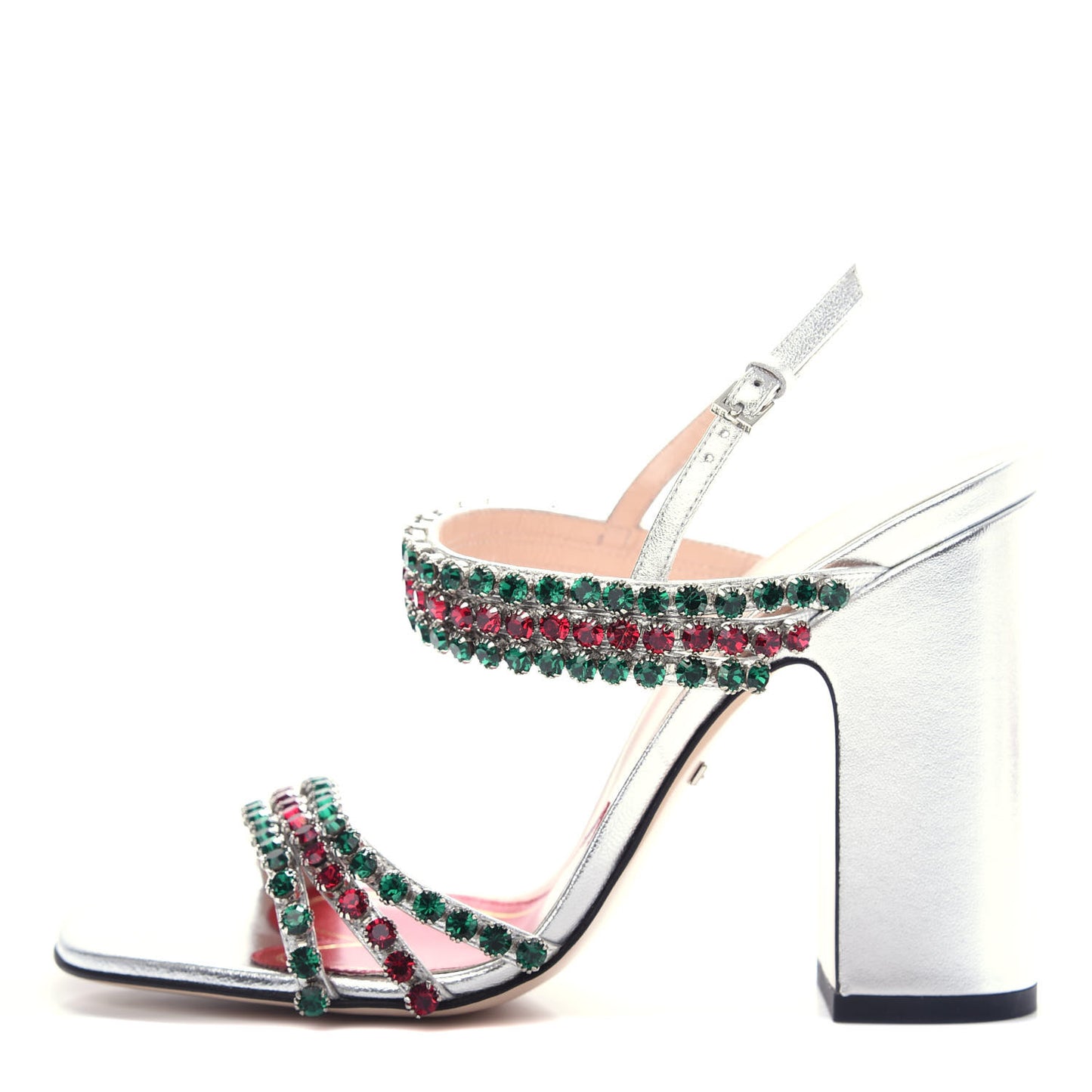 Nappa Silk Crystal Bertie High Heel Sandals 37 Argento