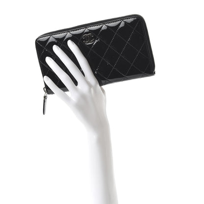 Chanel Patent Quilted Zip Around Wallet Black 2 of 11