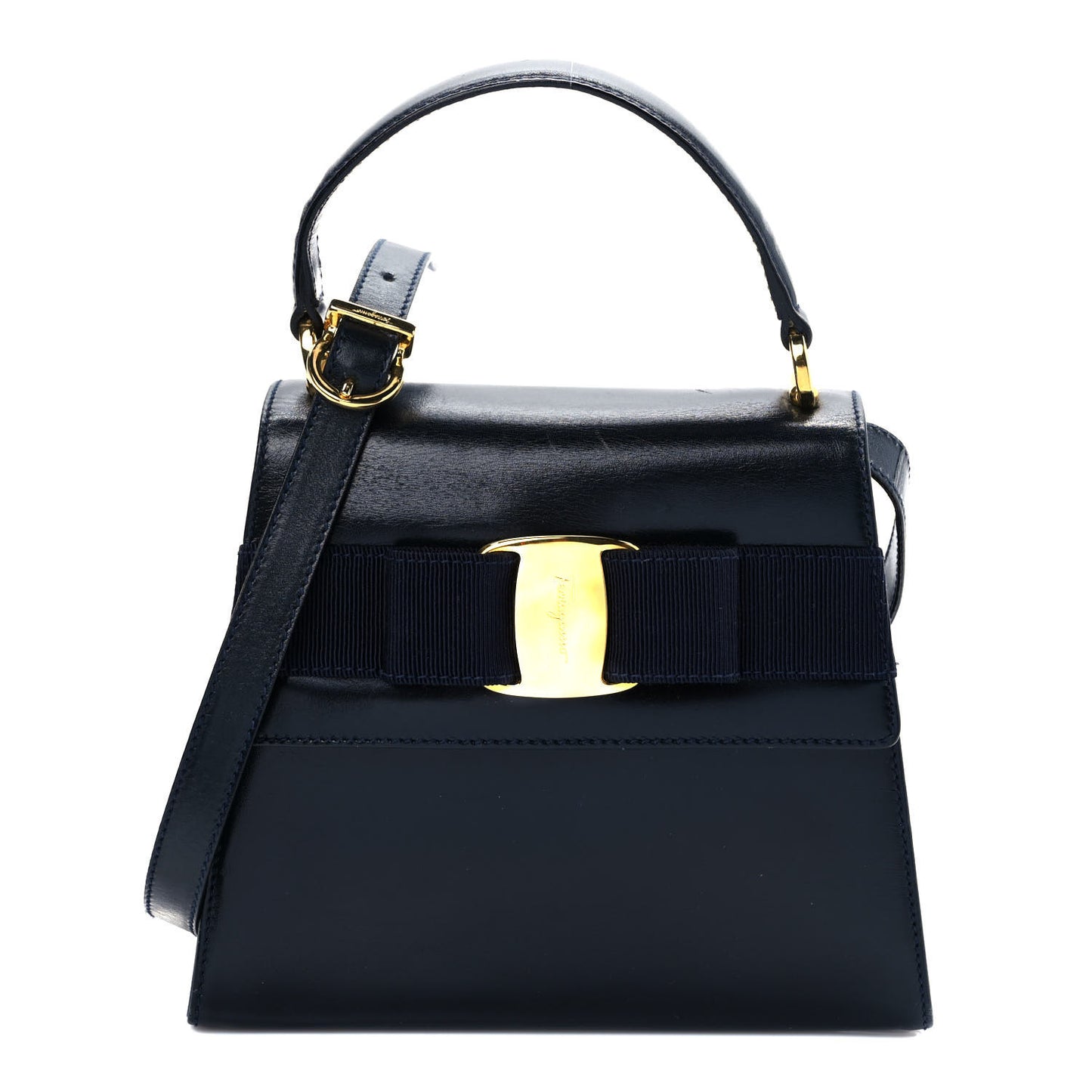 Calfskin Vera Bow Mini Top Handle Crossbody Bag Navy