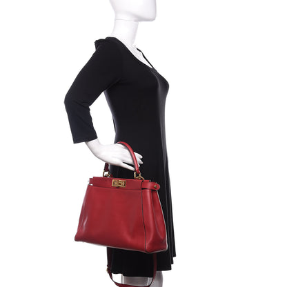 Fendi Vitello Morgan Fabric Jacquard Pequin Medium Peekaboo Iconic Satchel Mattone Tobacco Black 3 of 13