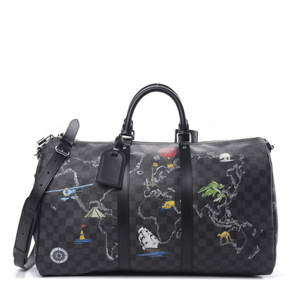 Louis Vuitton Damier Graphite World Map Keepall Bandouliere 50 1 of 12