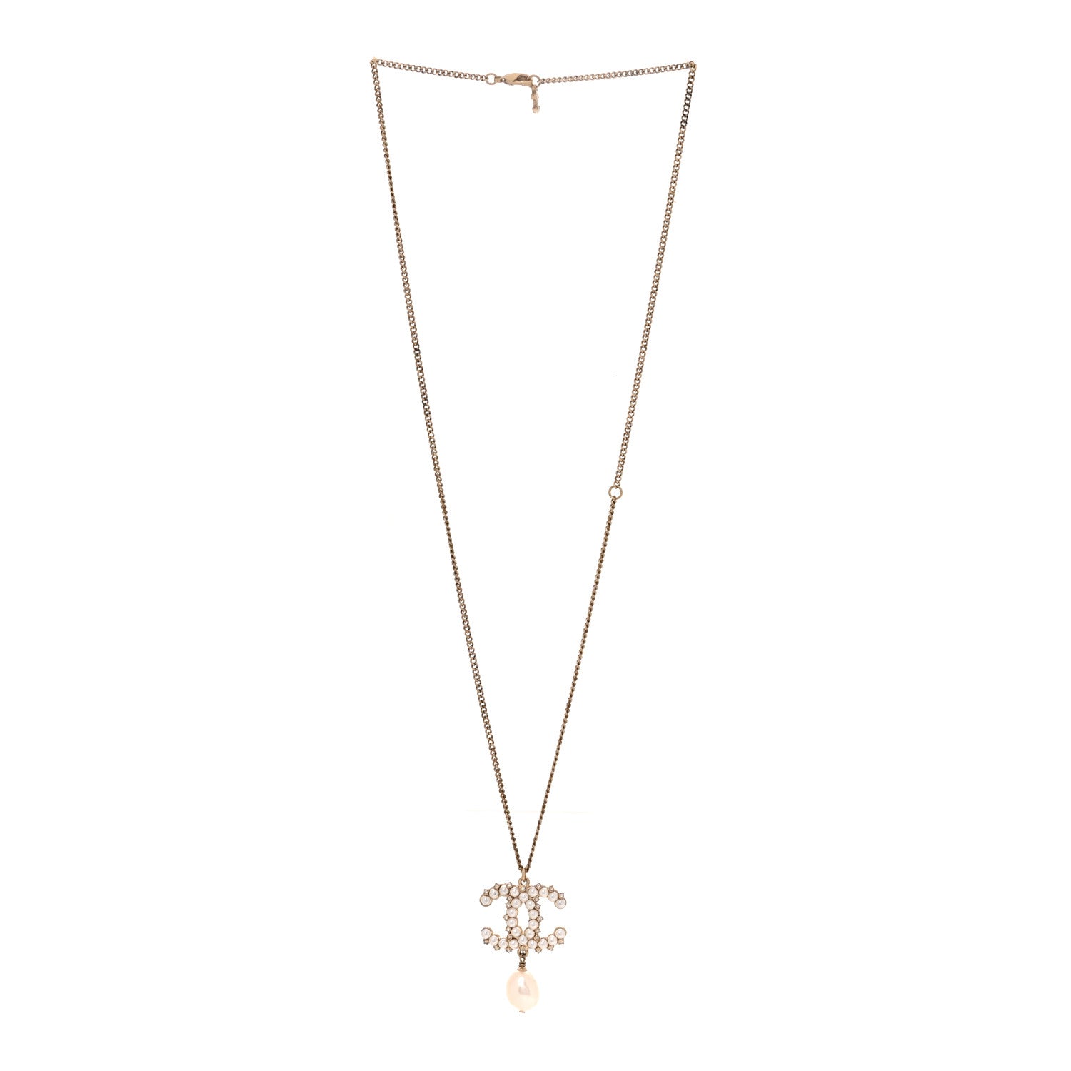 Chanel Crystal Pearl CC Drop Necklace Gold 3 of 5