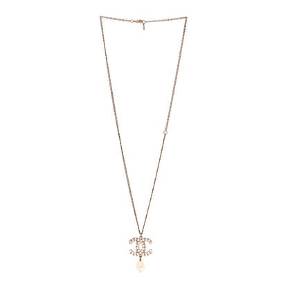 Chanel Crystal Pearl CC Drop Necklace Gold 3 of 5