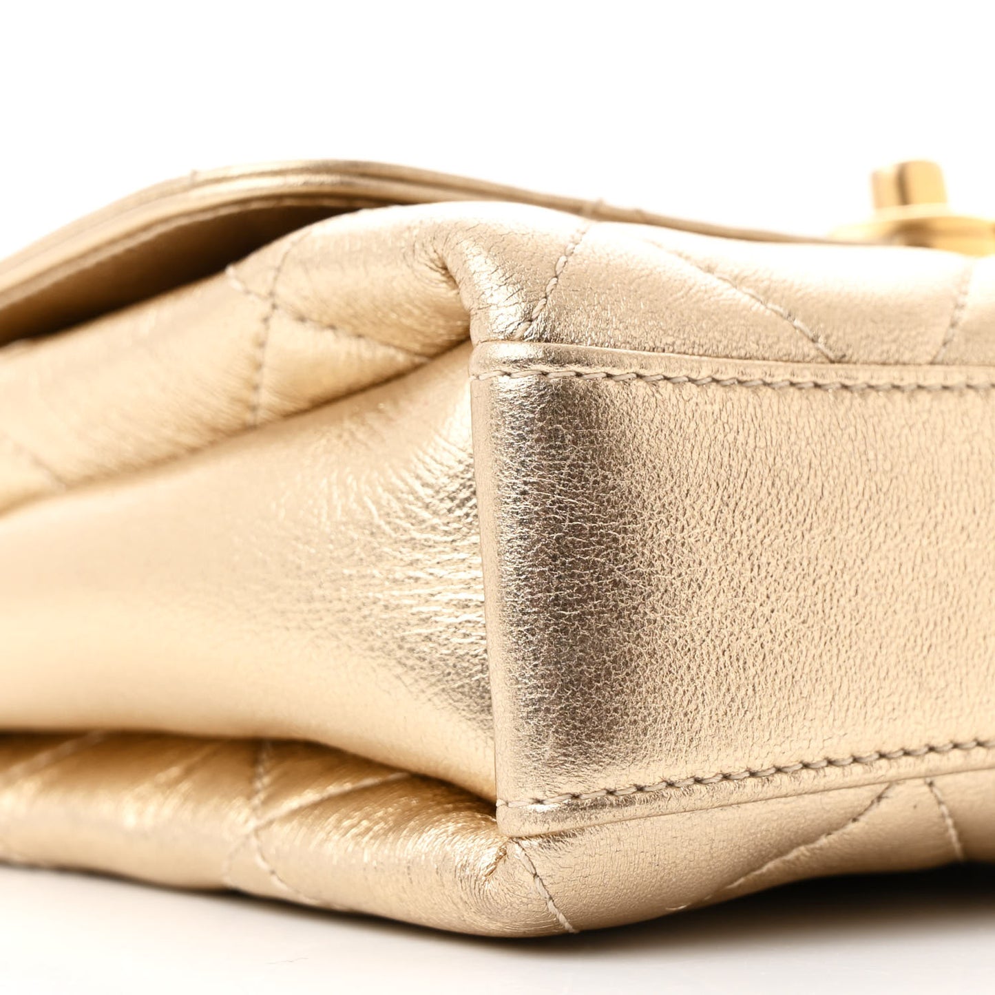 Metallic Lambskin Quilted Mini CC Crystal Logo Chain Flap Gold