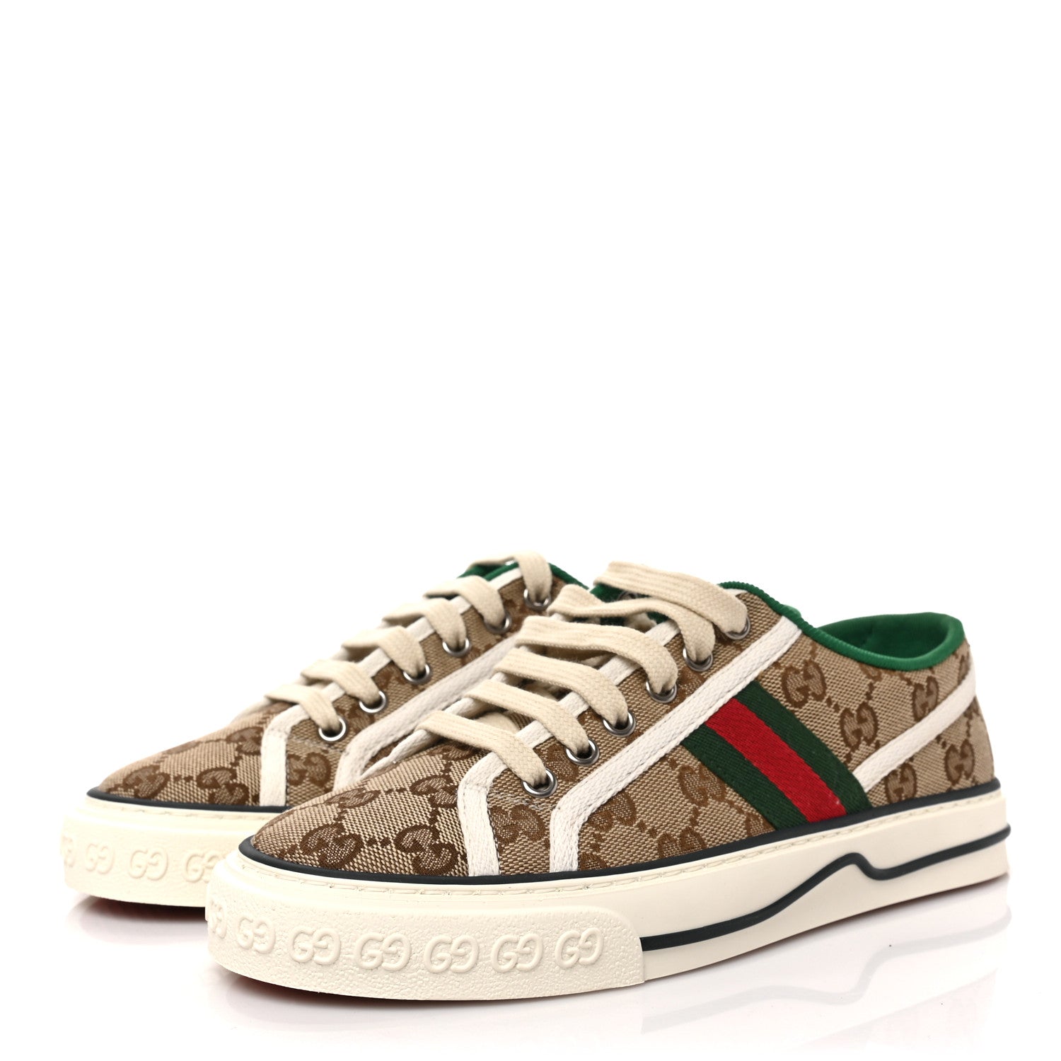 Gucci GG Monogram Web Womens 1977 Tennis Sneakers 37 Beige Ebony Mystic White 3 of 8