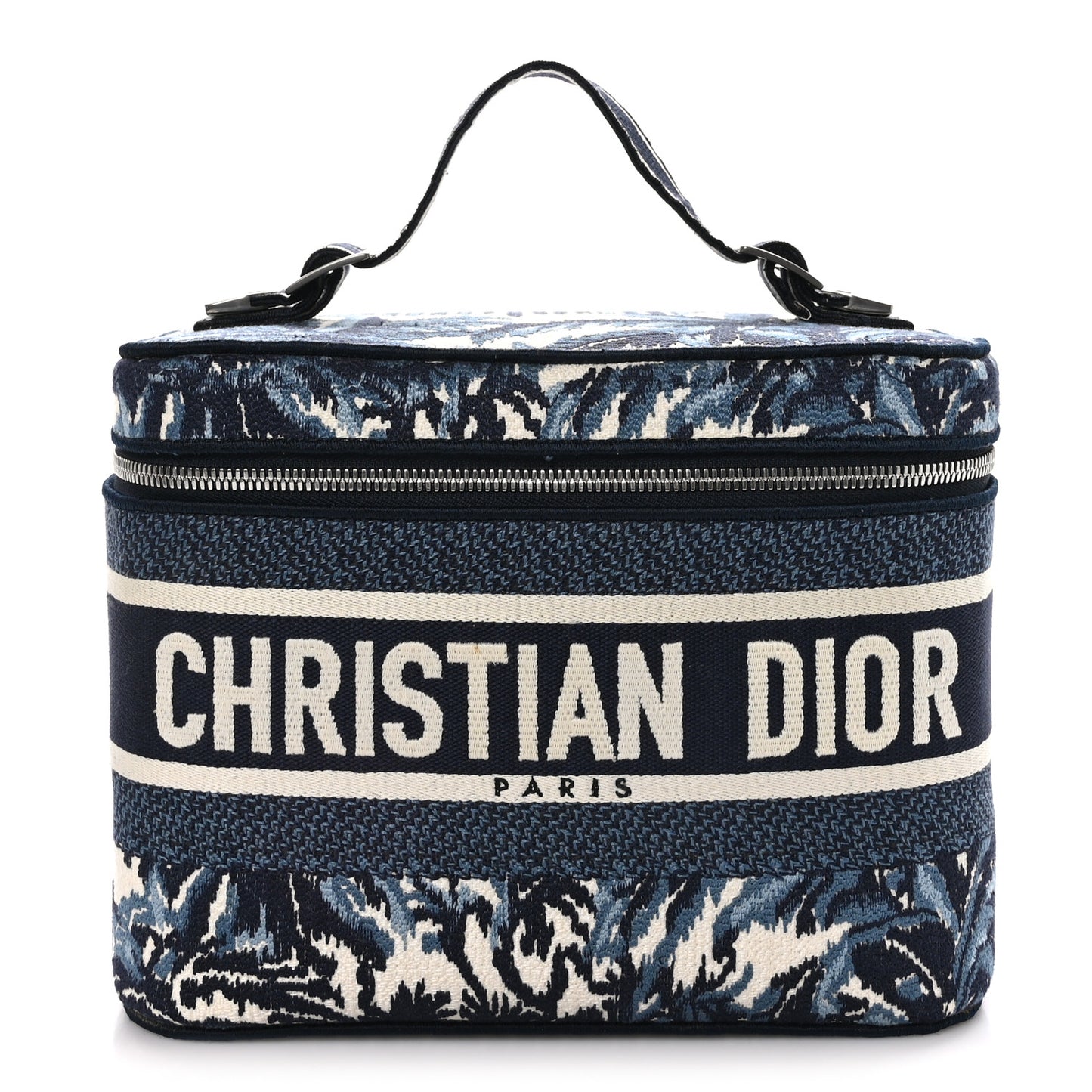 Canvas Embroidered Palm Tree Diortravel Vanity Case Blue Multicolor