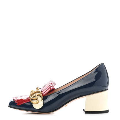 Gucci Vernice Studded GG Marmont Fringe 50mm Loafer Pumps 38 Blue Agata Hibiscus Red Mystic White 1 of 10