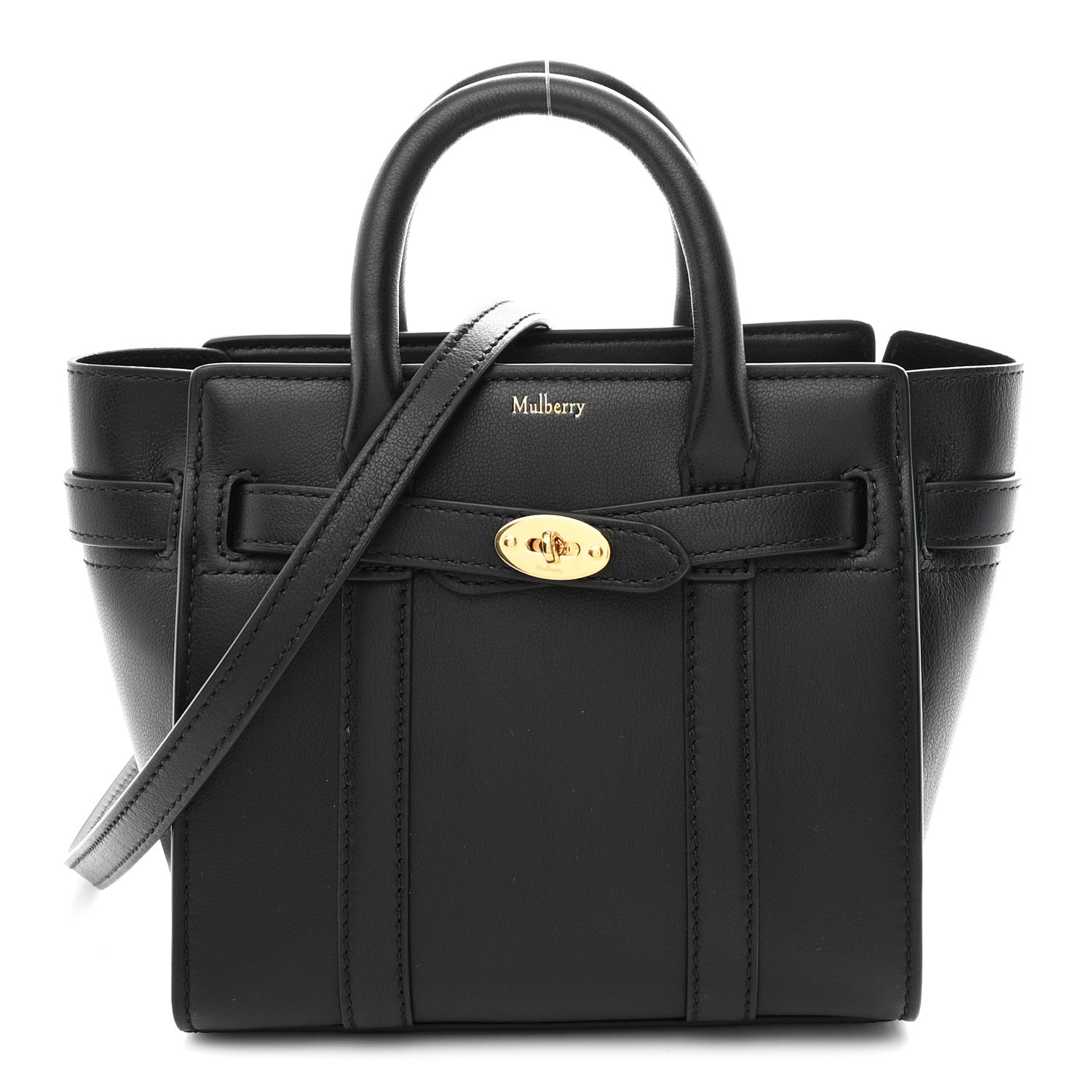 Mulberry Small Classic Grain Micro Bayswater Zip Tote Black 1 of 9