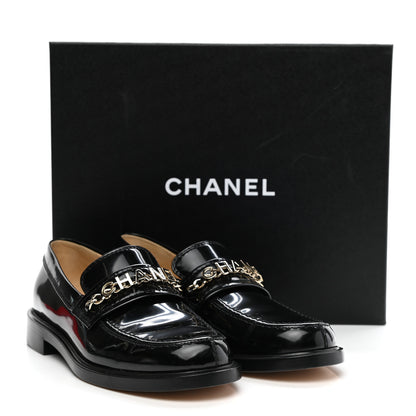 Chanel Shiny Calfskin Logo Loafers 39 Black 9 of 9