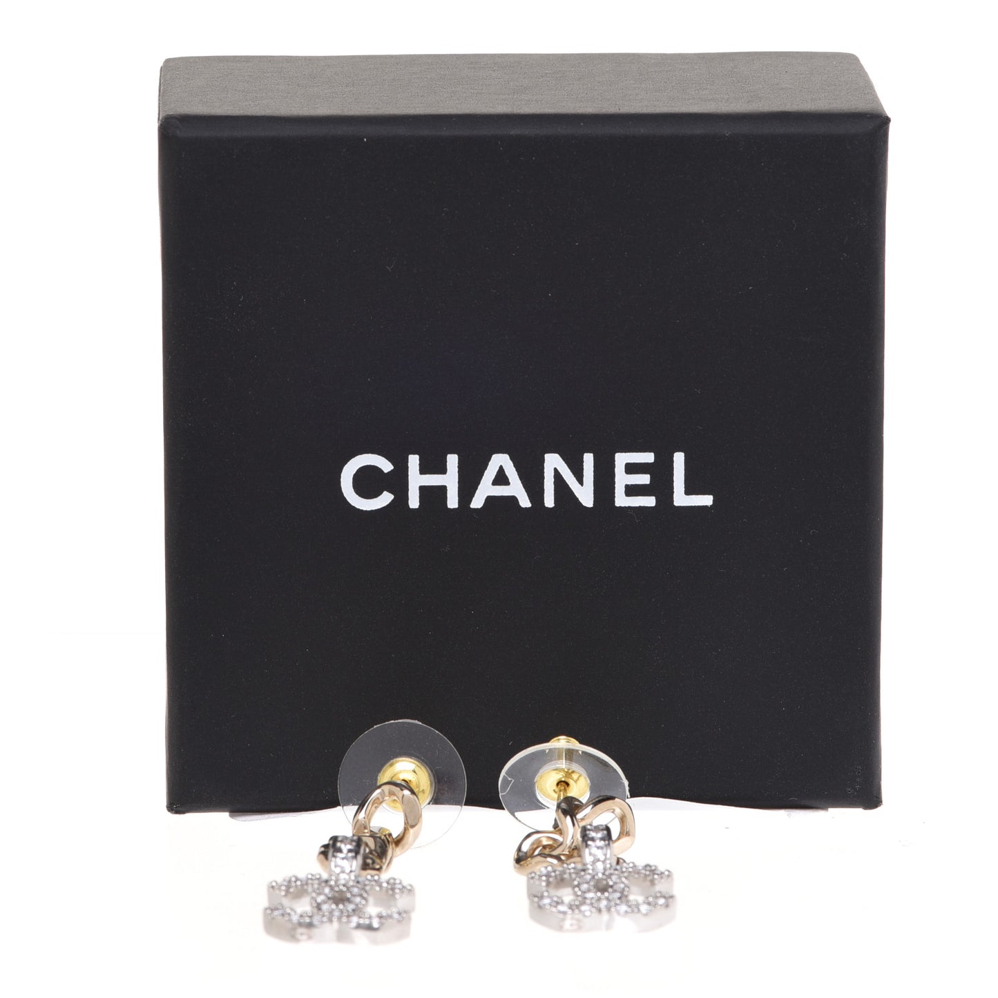 Metal Crystal CC Chain Drop Earrings Gold