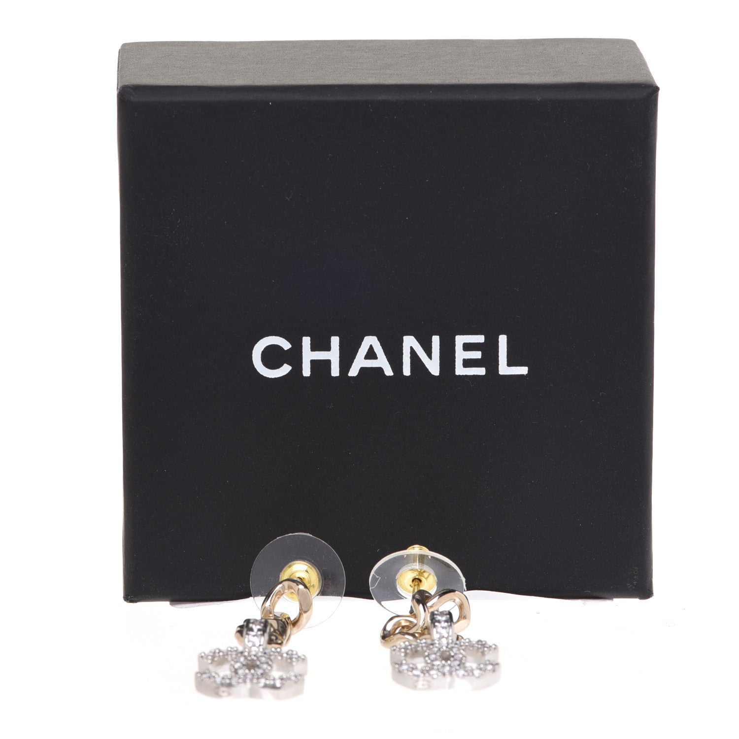 Chanel Metal Crystal CC Chain Drop Earrings Gold 5 of 5