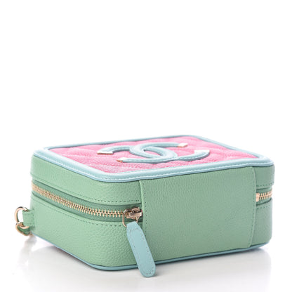 Chanel Caviar Quilted Filigree Vanity Clutch With Chain Pink Light Blue Green 4 of 10