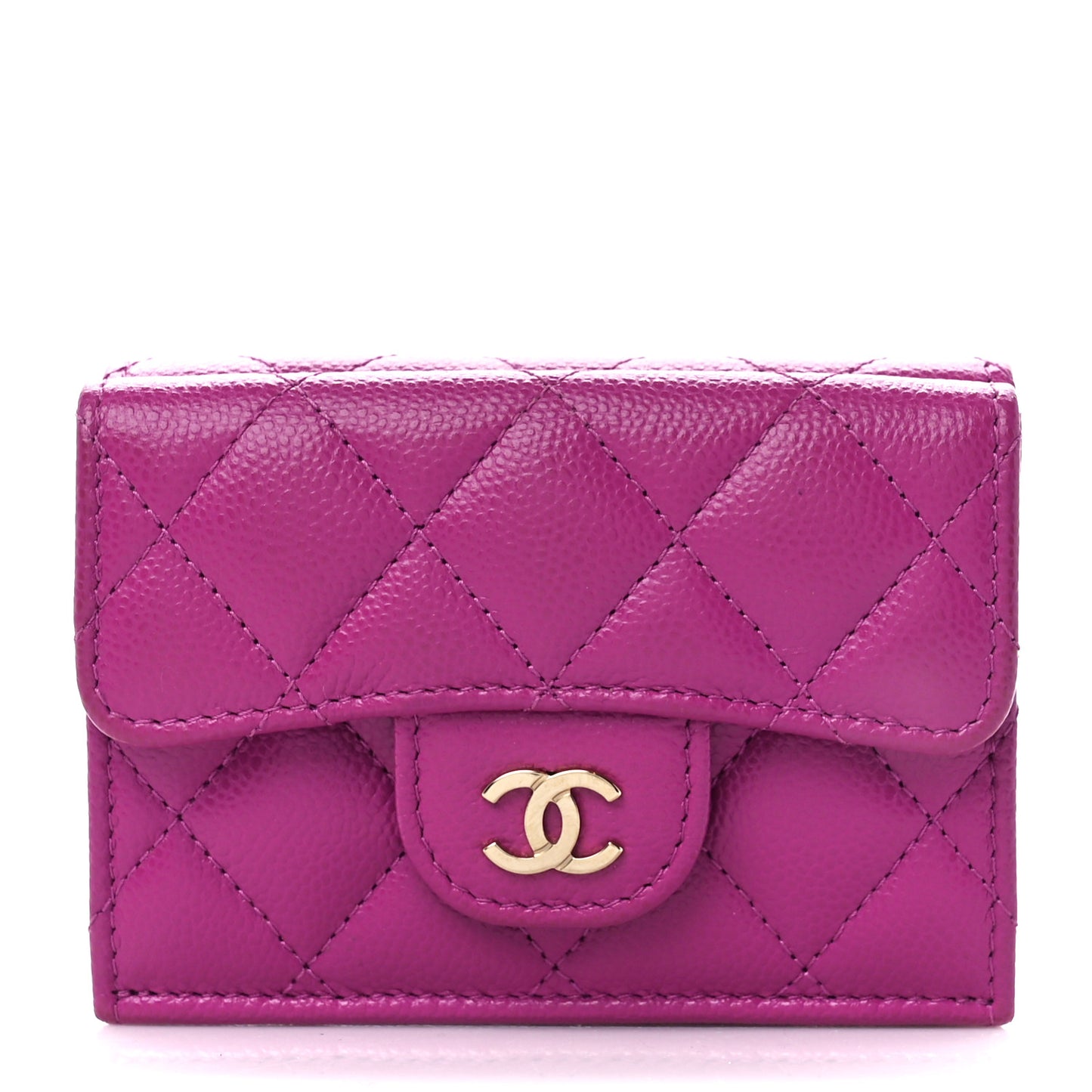 Caviar Quilted Double Flap Wallet Purple