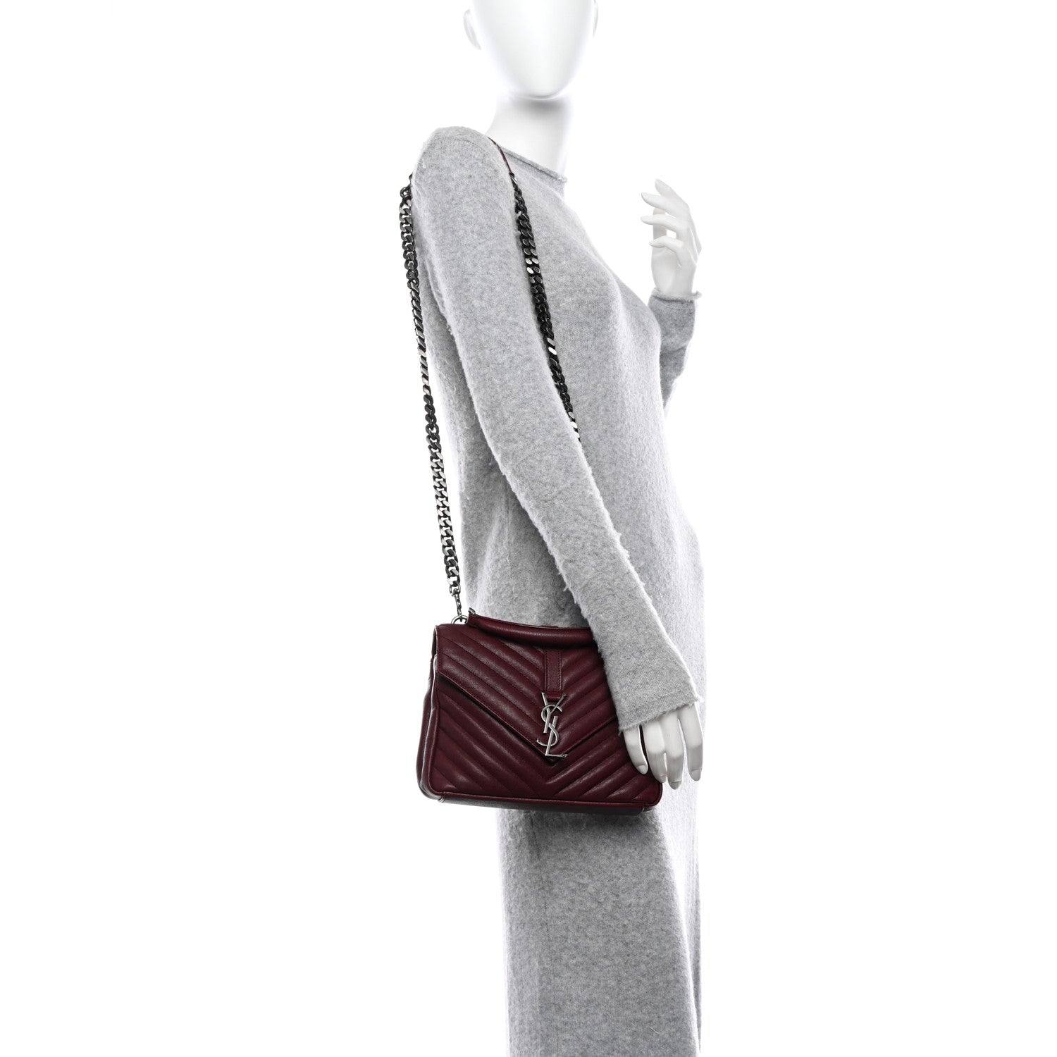Saint Laurent Calfskin Matelasse Chevron Monogram Medium College Bag Brick 3 of 11