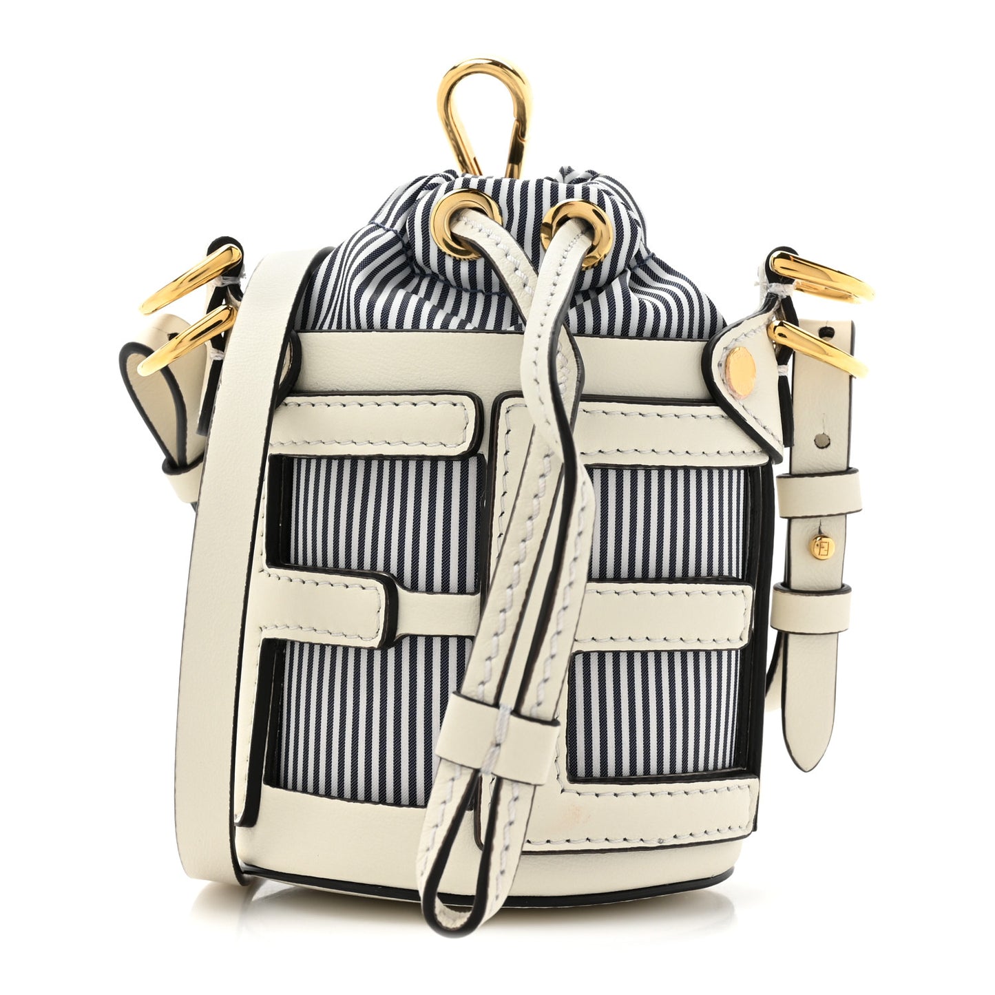 Nylon Vitello King Logo Nano Step Out Bucket Bag White Blue