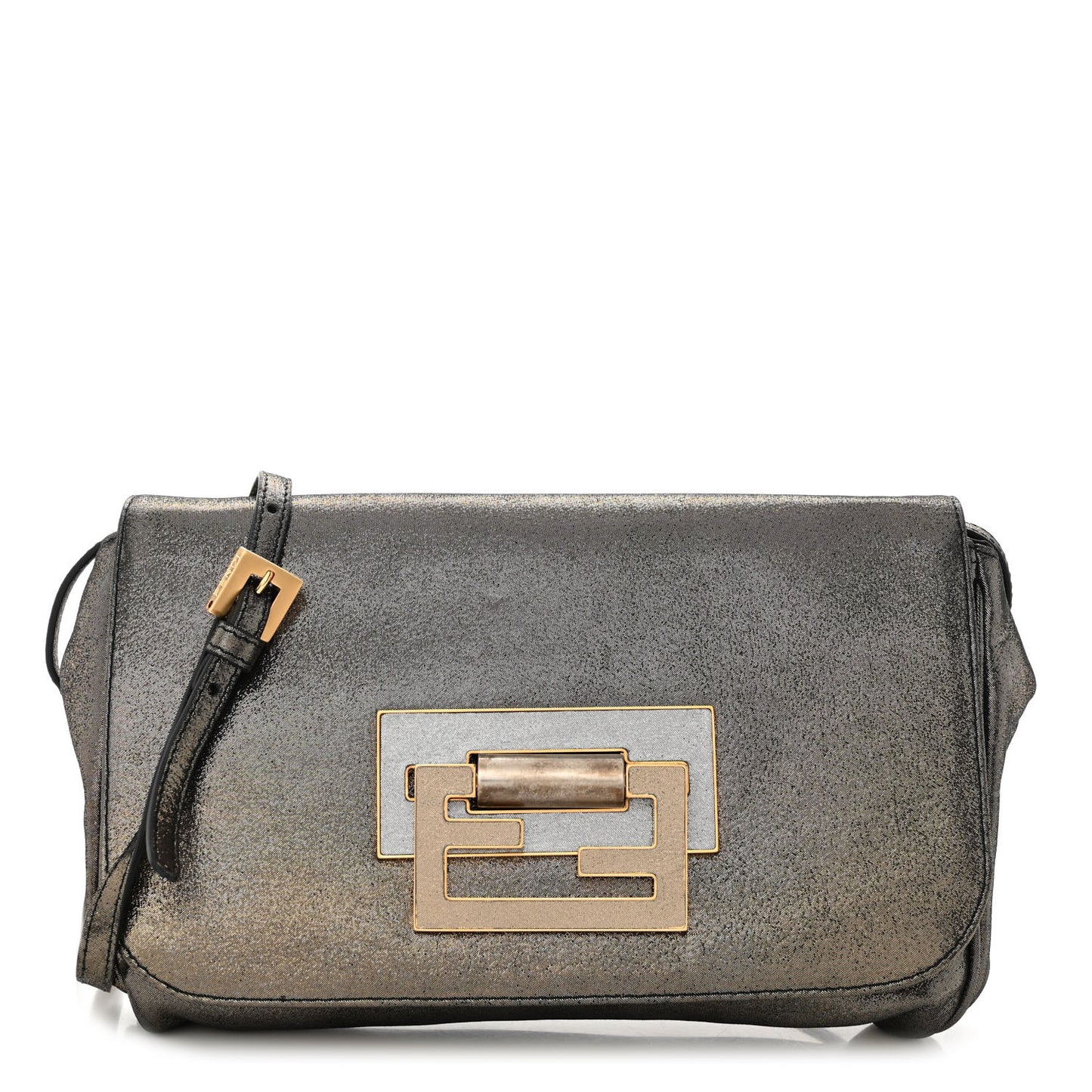 Metallic Fan Vitello Flap Bag Black Satin Gold