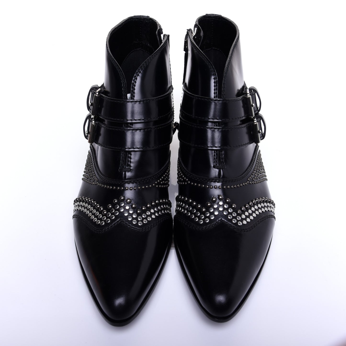 Calfskin Studded Punk Ankle Boots 36 Black