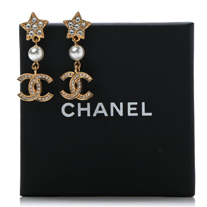 Chanel Crystal Pearl CC Star Drop Earrings Gold 5 of 5