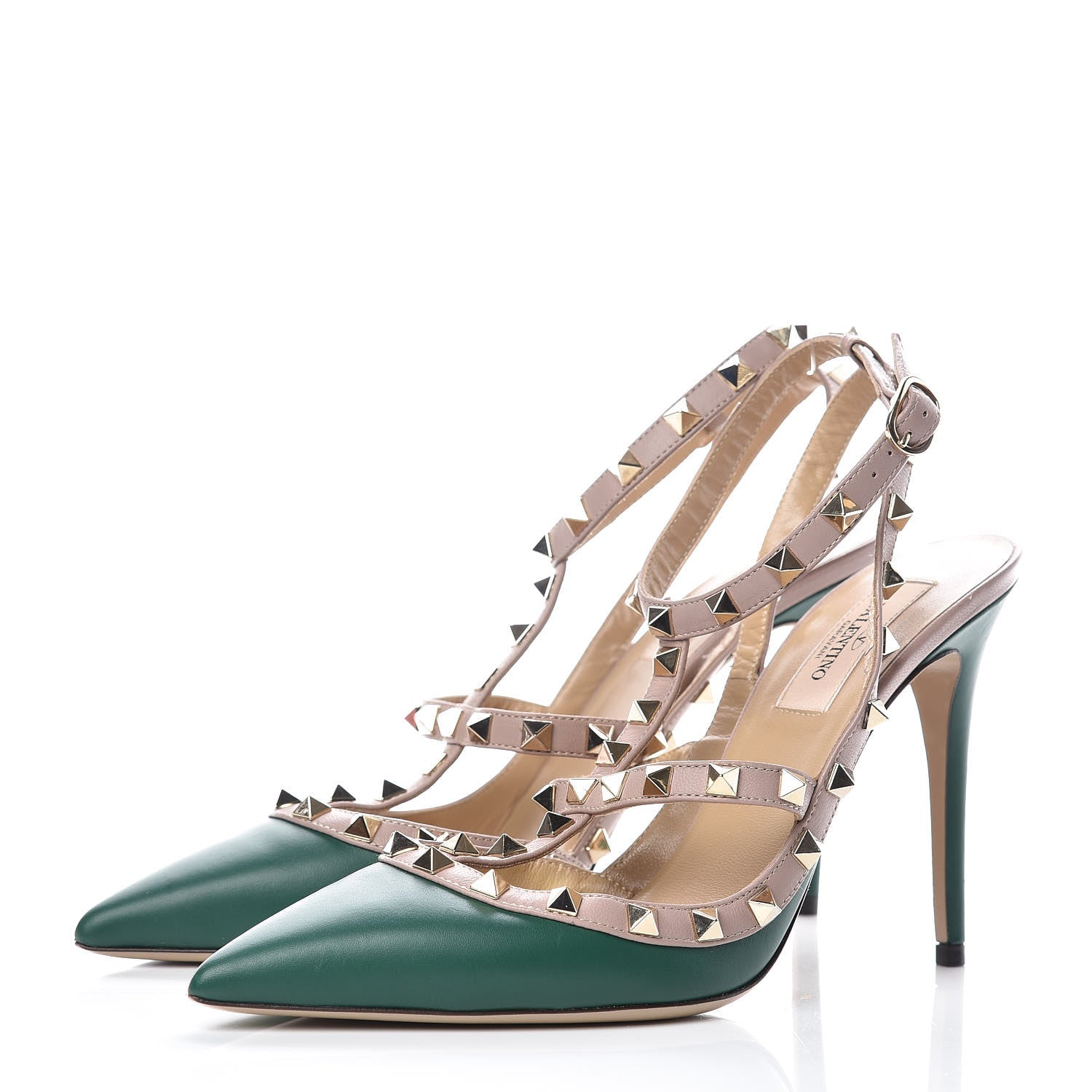 Valentino Garavani Calfskin Nappa Rockstud Ankle Strap 100mm Pumps 39.5 Smeraldo Poudre 3 of 9