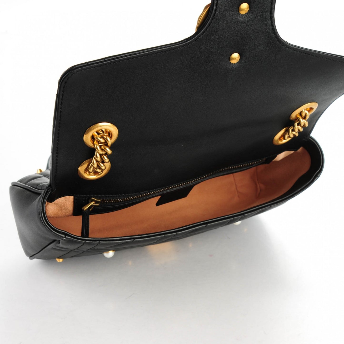 Calfskin Matelasse Studded Small Pearly GG Marmont Shoulder Bag Black