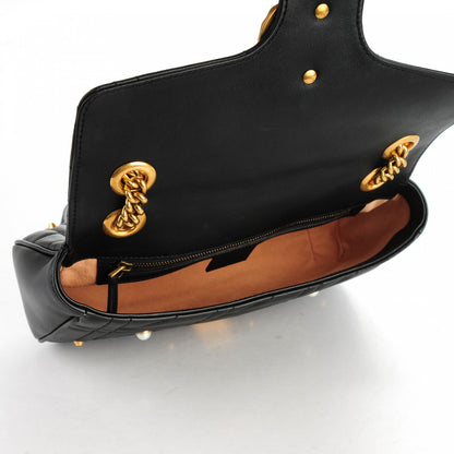 Gucci Calfskin Matelasse Studded Small Pearly GG Marmont Shoulder Bag Black 5 of 7