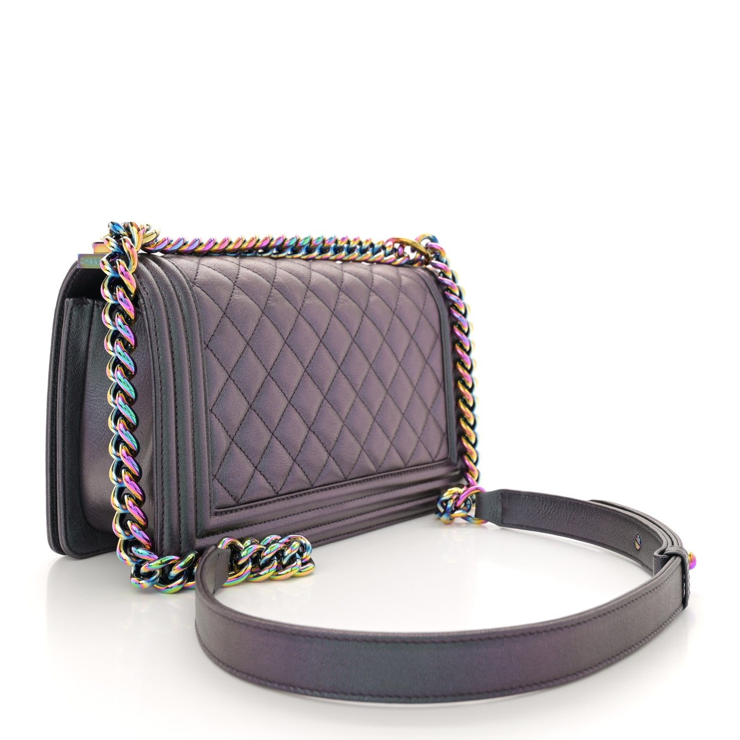 Iridescent Goatskin Quilted Medium Boy Flap Purple